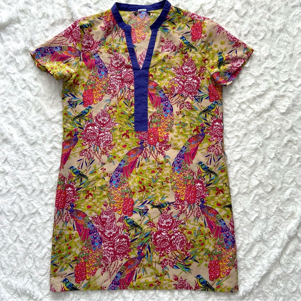 Alberto Makali New York Women Bright Colorful Floral Birds Tunic Dress